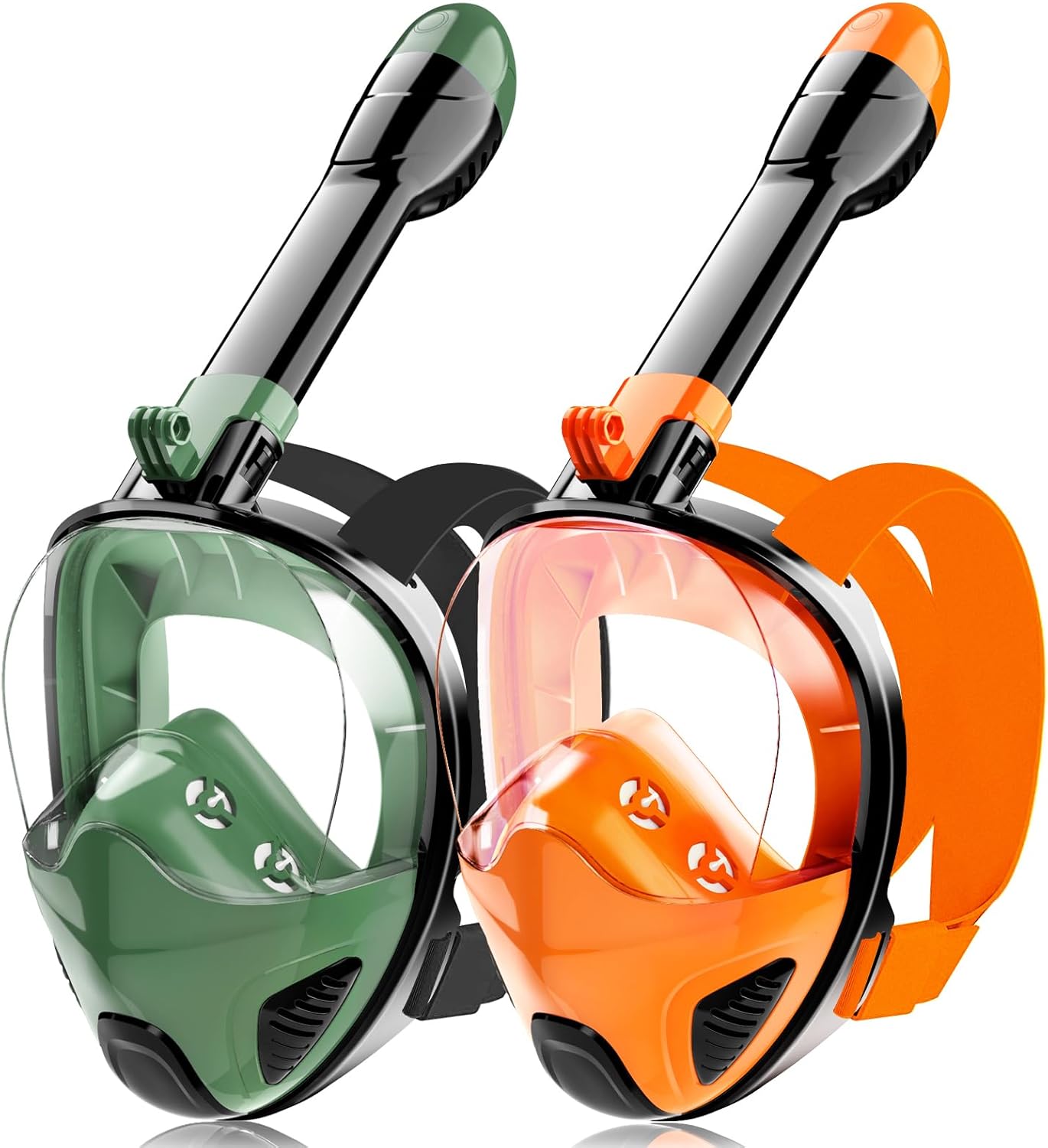 (2)Máscara de esnórquel de cara completa para adultos y adolescentes, equipo de esnórquel con soporte de cámara desmontable, vista panorámica de 180° Hydroview