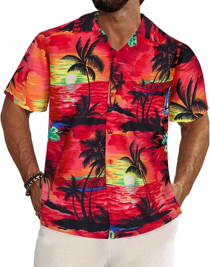 Camisa hawaiana tropical para hombre con bolsillo, manga corta M