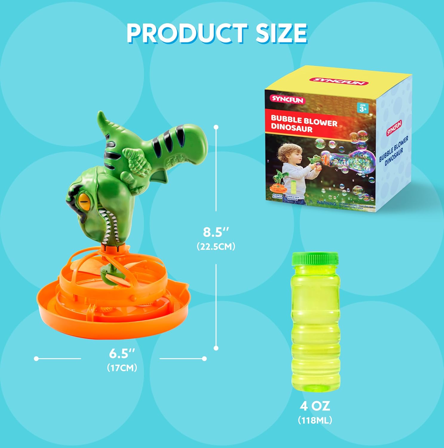 Disparador de burbujas en forma de dinosaurio, SYNCFUN