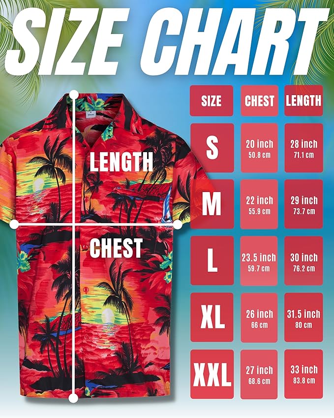 Camisa hawaiana tropical para hombre con bolsillo, manga corta M