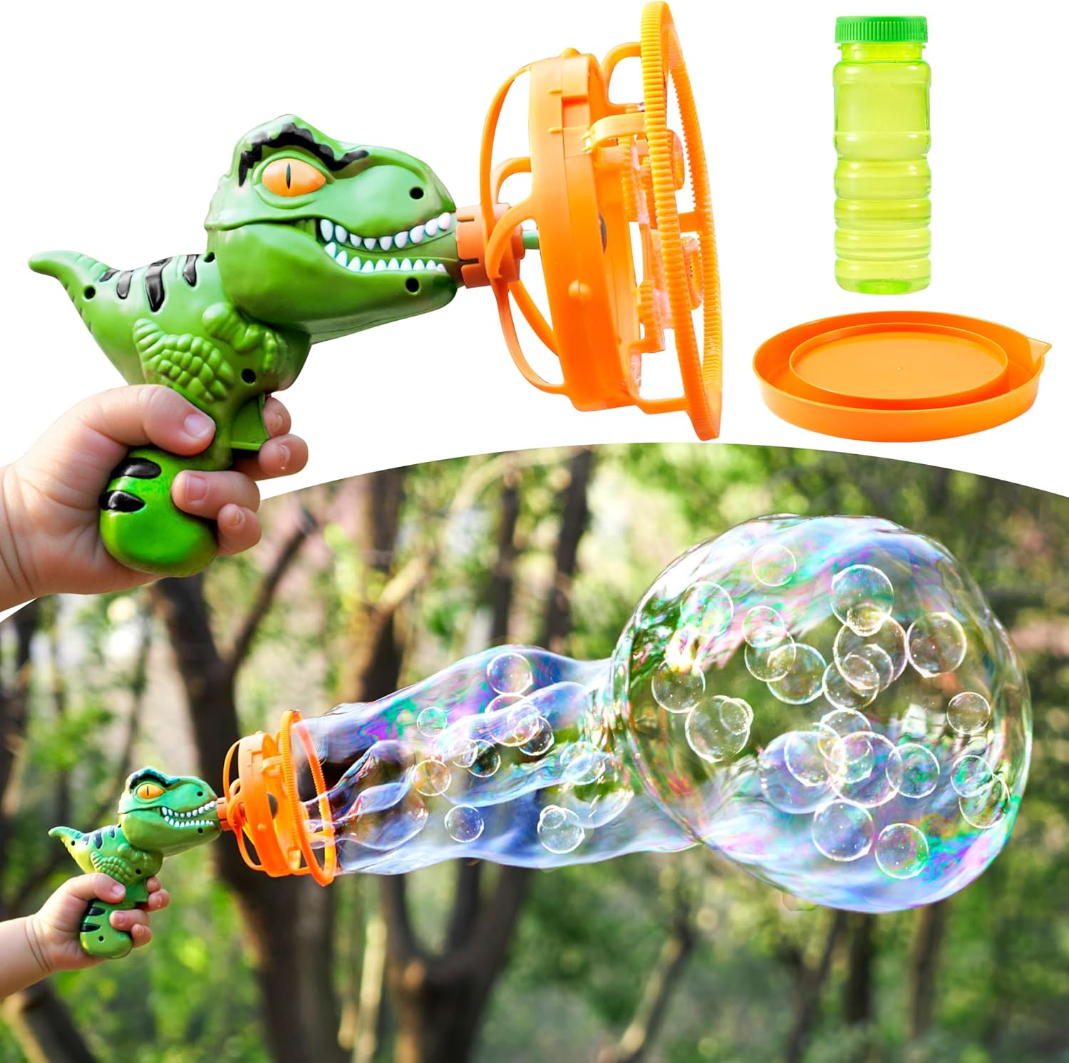 Disparador de burbujas en forma de dinosaurio, SYNCFUN
