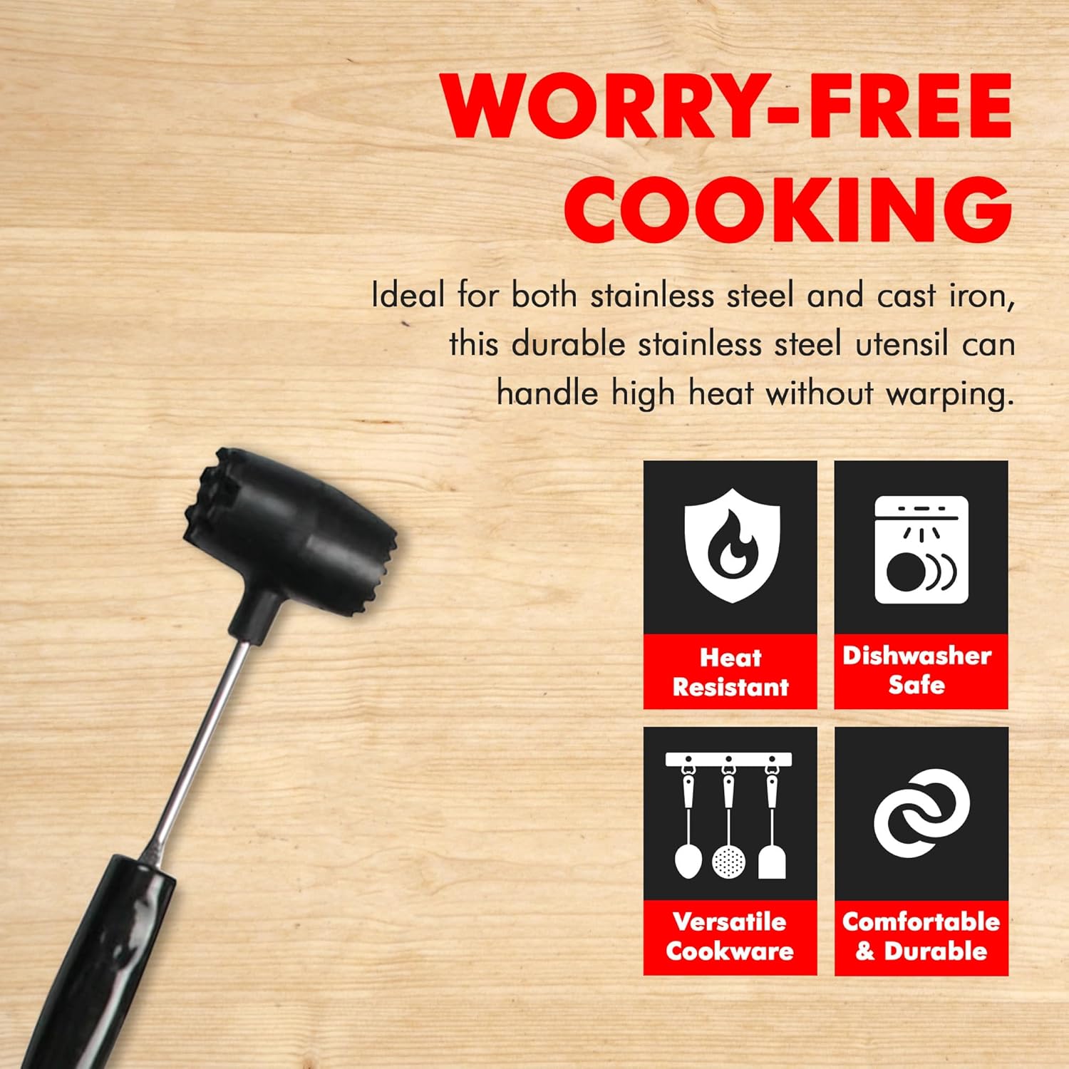 Ablandador de carne, 9.5 pulgadas, acero inoxidable color negro, Chef Craft