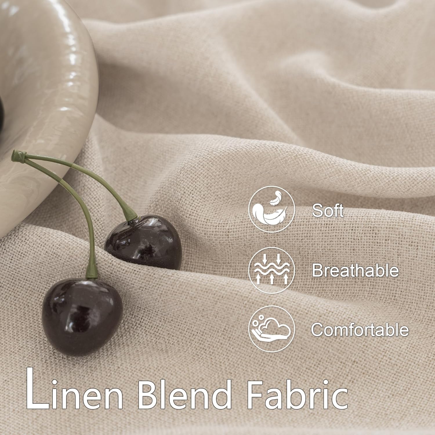 2 Cortinas traslúcidas de lino color beige  52" de ancho MAIHER