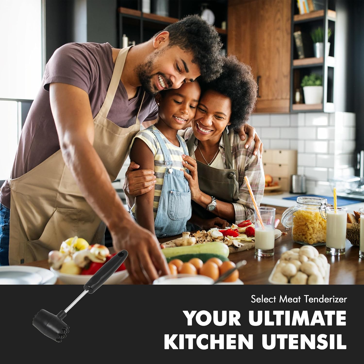 Ablandador de carne, 9.5 pulgadas, acero inoxidable color negro, Chef Craft