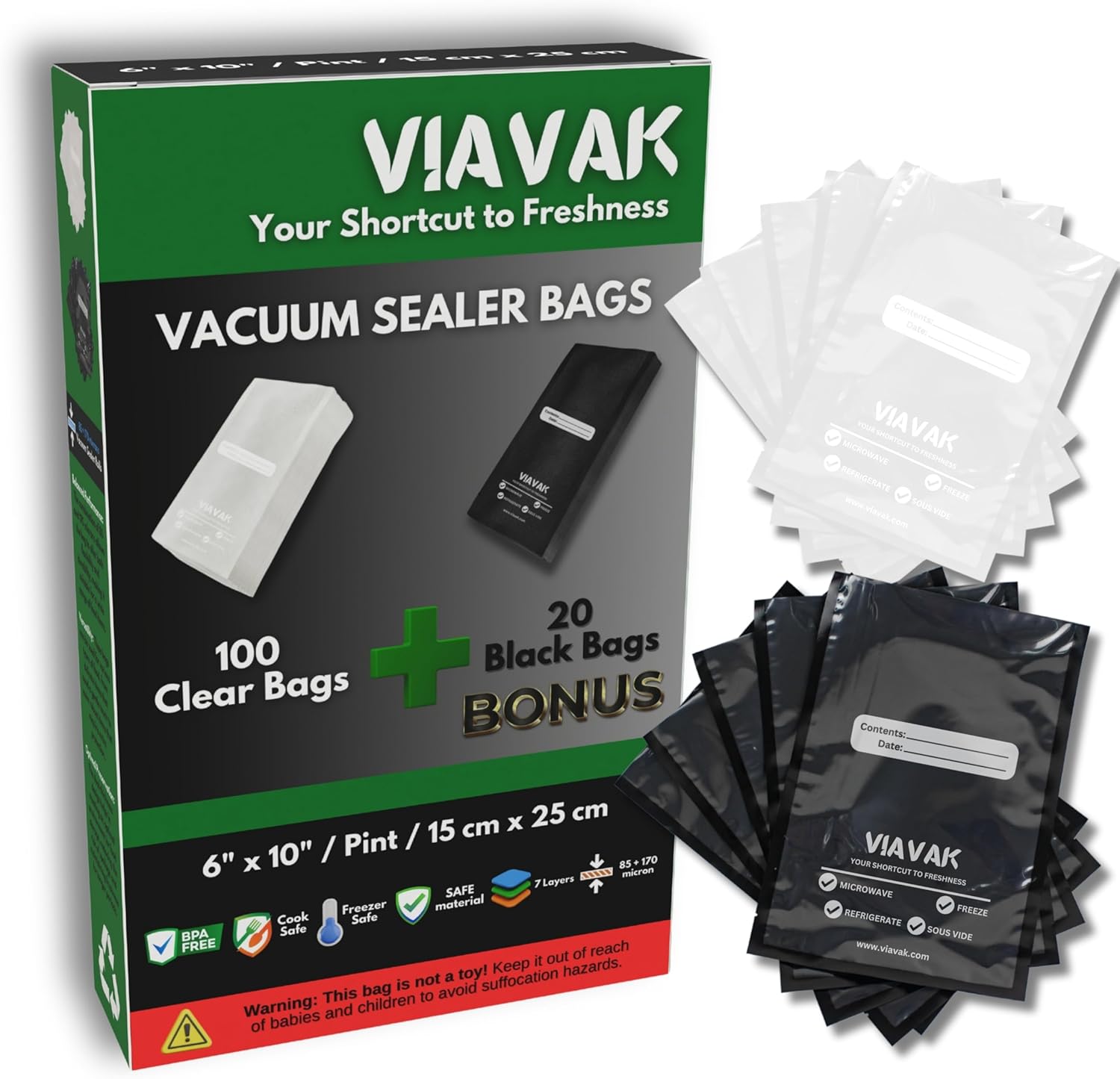 Bolsas para empacado al vacío 6X10 pulgadas VIAVAK
