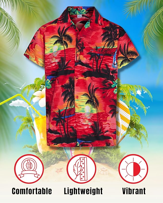 Camisa hawaiana tropical para hombre con bolsillo, manga corta M